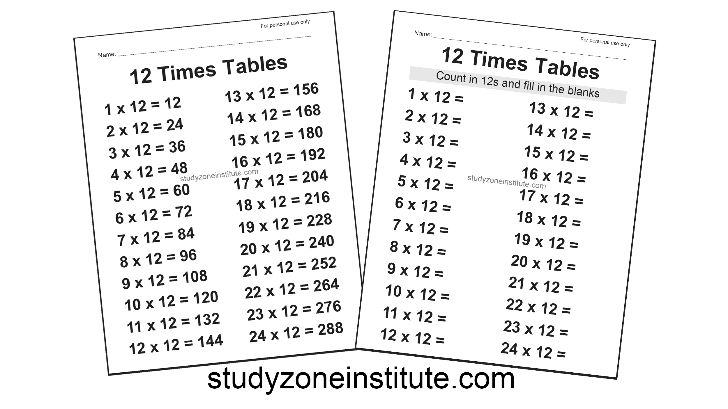 12 Times tables: Download FREE poster and worksheet to count in twelves ...